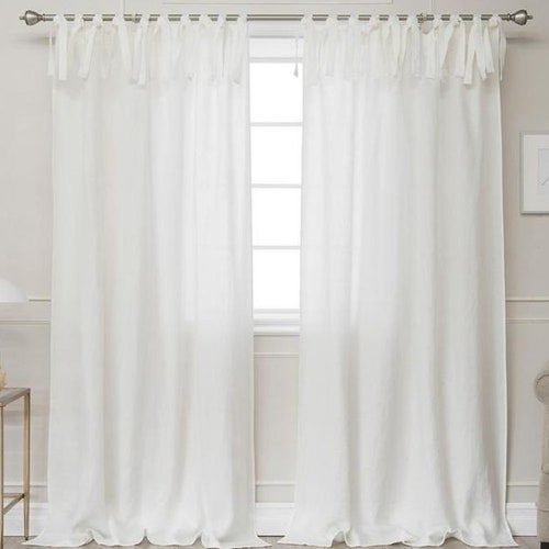 Tie Top Linen Curtain Panel. Natural Linen Drapes With Ties. - Etsy