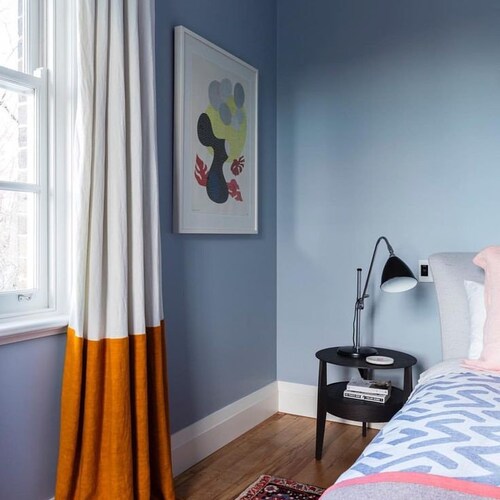 Set of 2 Tab Top Linen Curtain Panels Color Block Linen Etsy