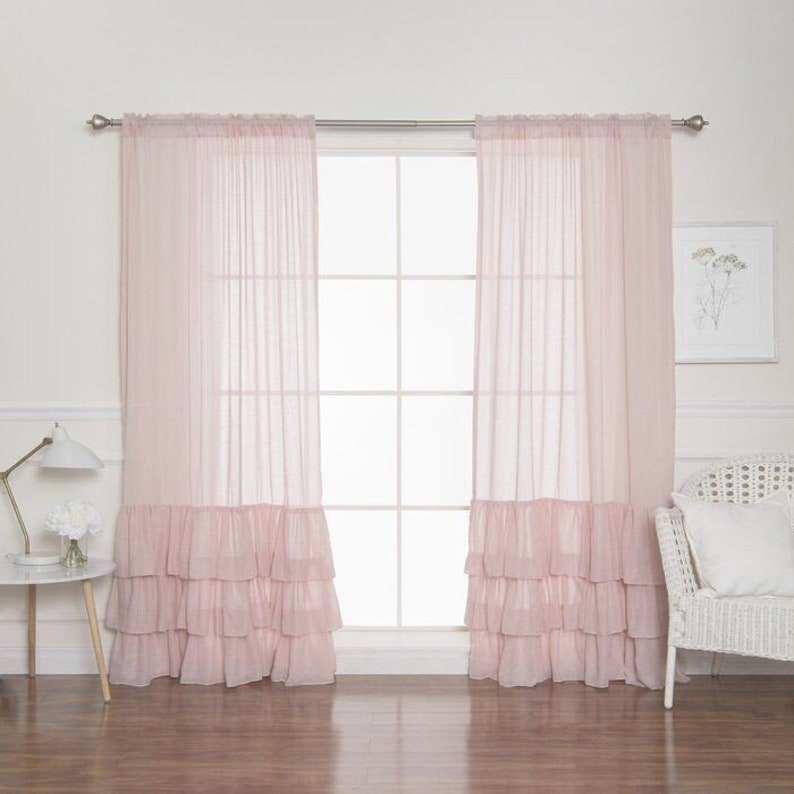 Linen Ruffle Curtain Custom Linen Panel Boho Ruffle Designer Etsy