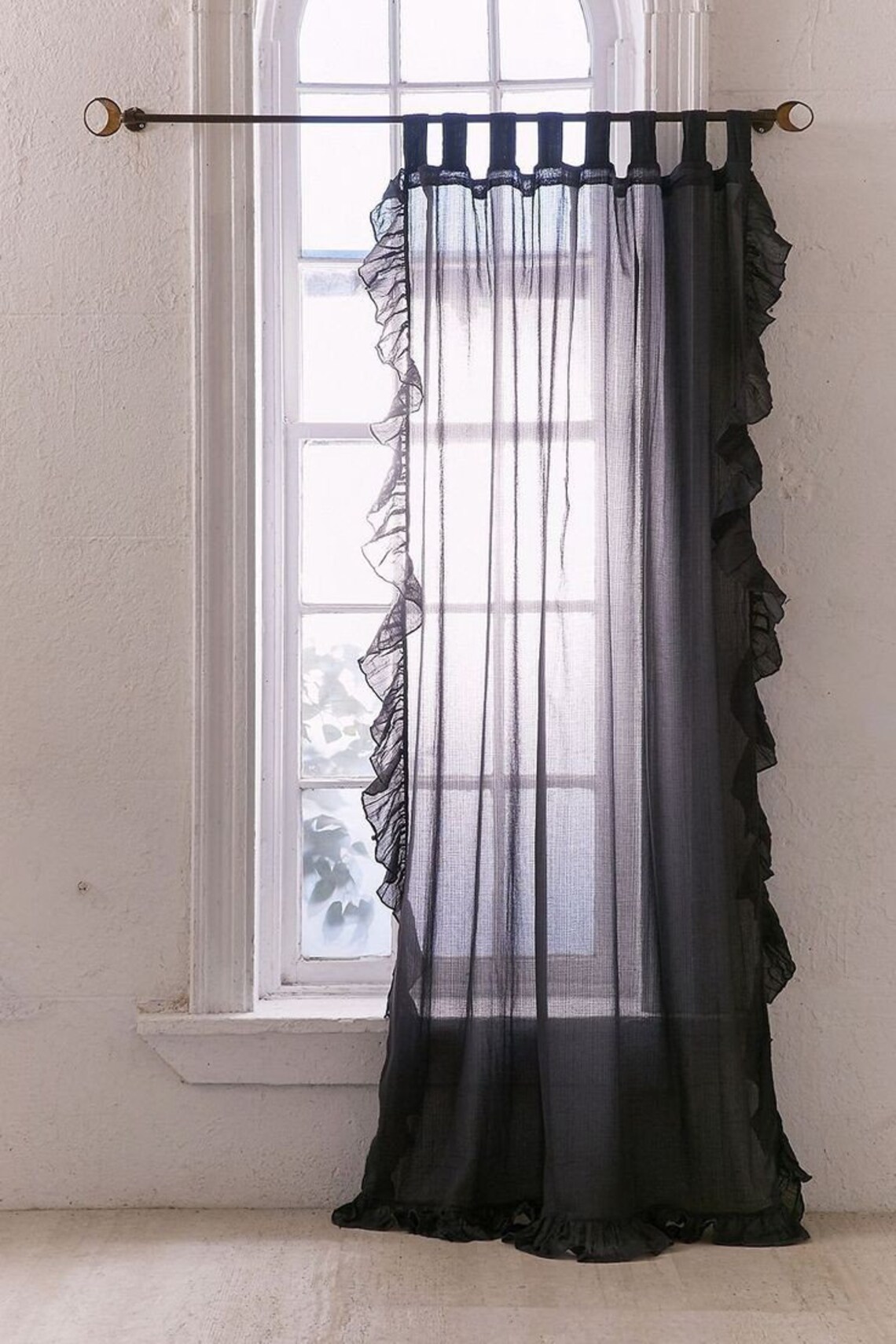 Linen Ruffle Curtain Custom Linen Panel Boho Ruffle Designer Etsy