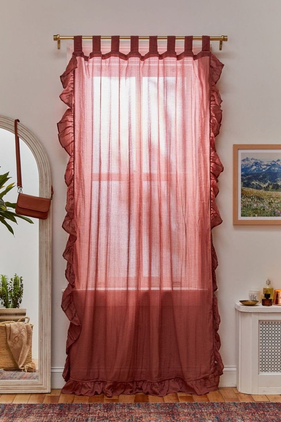Linen Ruffle Curtain Custom Linen Panel Boho Ruffle Designer Etsy