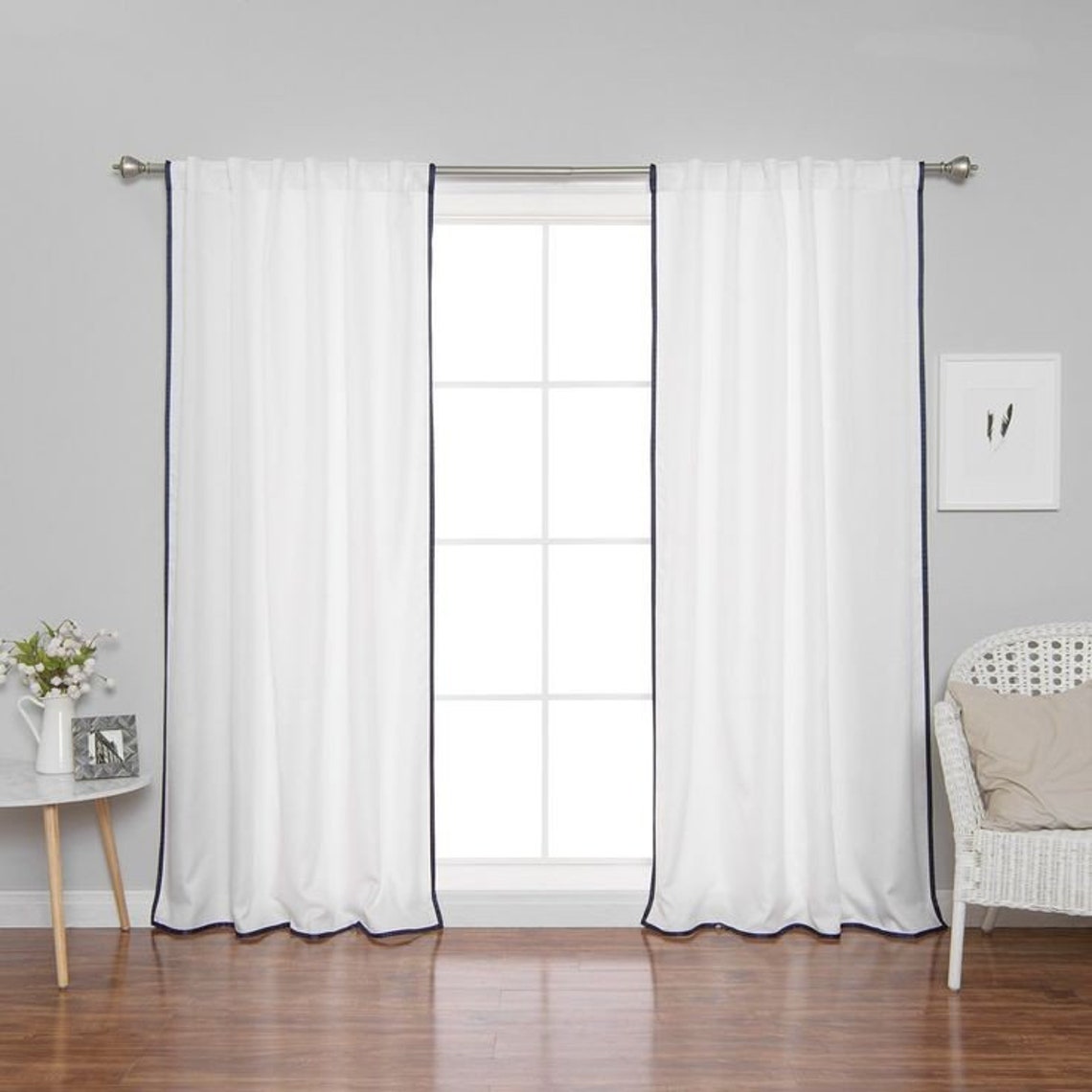 Set of 2 Linen Curtain Border Lined Curtains Wide Border Etsy
