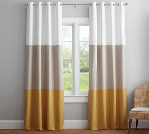 Set of 2 Linen Curtain Color Block Curtain Color Block - Etsy