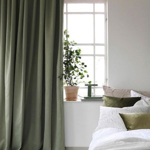 Set Of 2 Linen Curtain, moss green Curtain, Color Block Drapery Panel, dark green curtains, color block linen panel green block panel