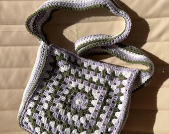 Crochet Granny Vision Purple Flower Tote Bag - Handmade Purse