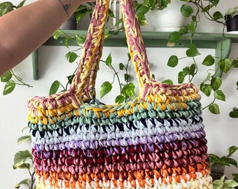 Mallorca Tote Bag - T Shirt Yarn Handmade Crochet Beach Bag - KABO by kat