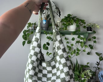 The Virginia Checkerboard Shoulder Bag - Crochet Multicolored Everyday Purse with Lining - KABO by kat