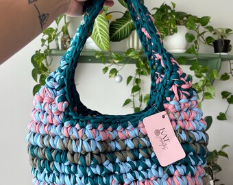 The Chelsea Shoulder Bag - T Shirt Yarn Handmade Crochet Purse - KABO by kat
