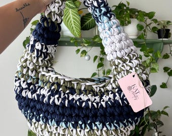 The Wesley Shoulder Bag - T Shirt Yarn Handmade Crochet Purse - KABO by kat