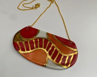 Statement Porcelain Pendant with 24K Gold Lustre detail