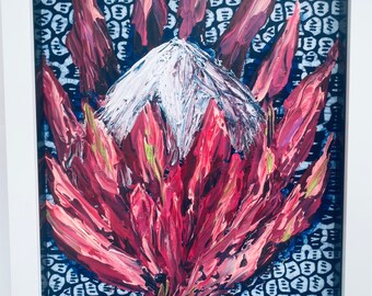 Protea painting on African Cloth