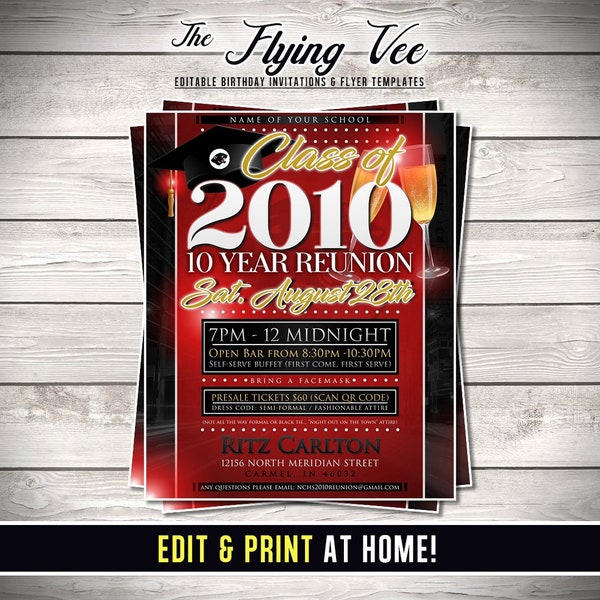 Instant Download - High School Class Reunion 2021 Printable Template - Printable 10 Year High School Flyer - Editable Download Flyer Design
