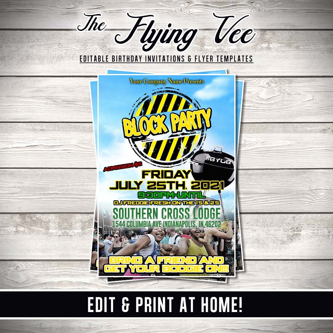 Editable Block Party Flyer Template, Flyer Instant Download, Printable