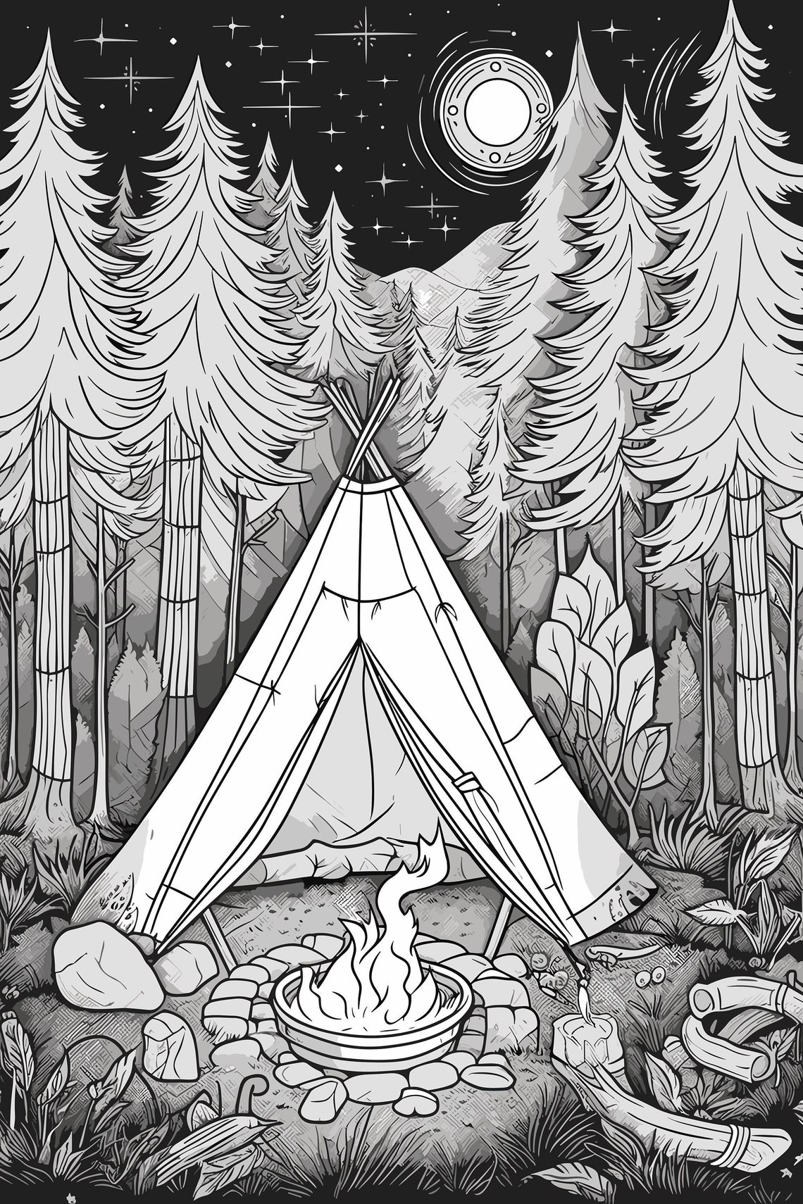 Camp, Coloring Page, Coloring Book Page, Adult Coloring Book Pages ...