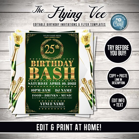 Invitation Modifiable Modele De Flyer Bash Du 25e Etsy France
