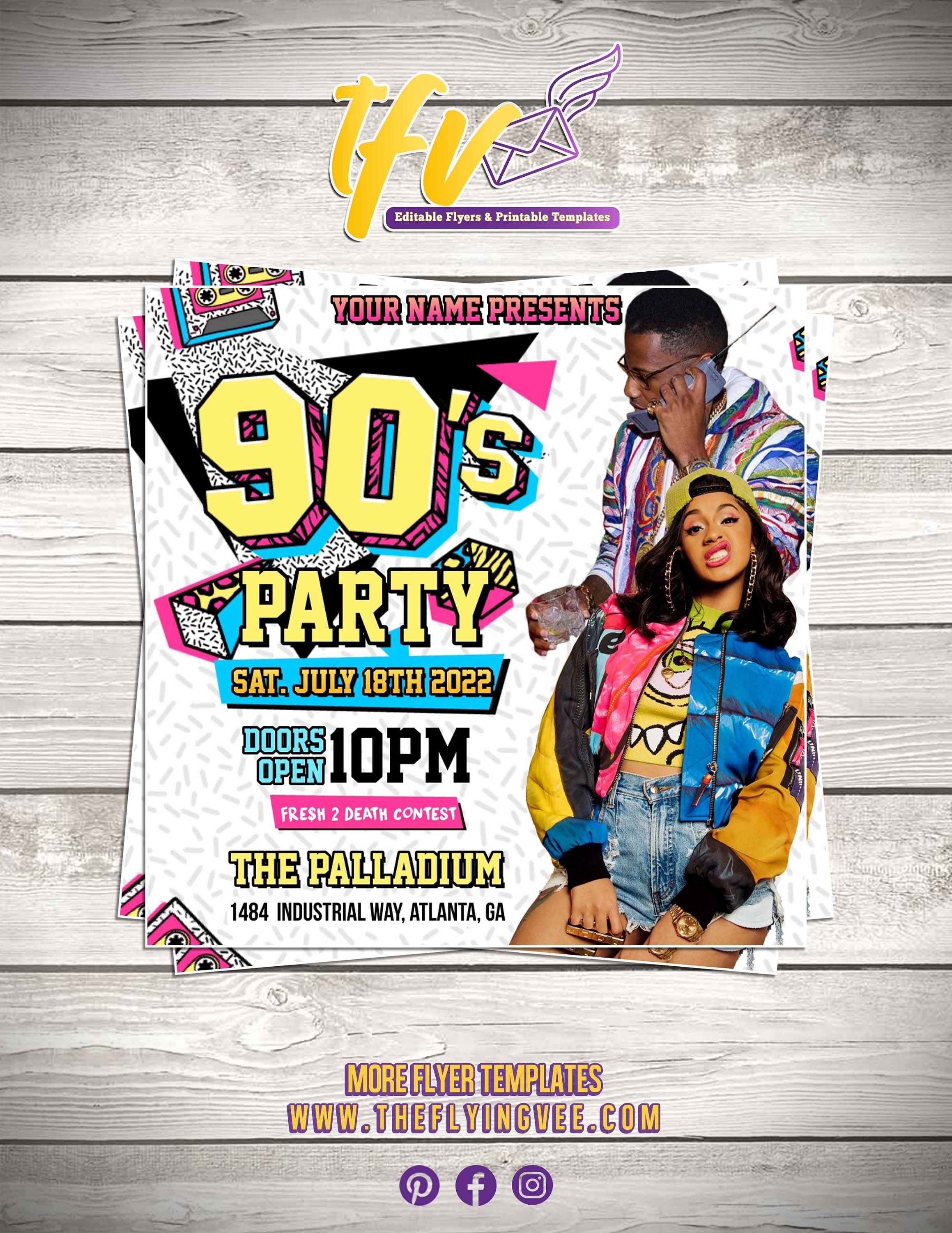 EDITABLE 90's Party Invitation Club Flyer Template 