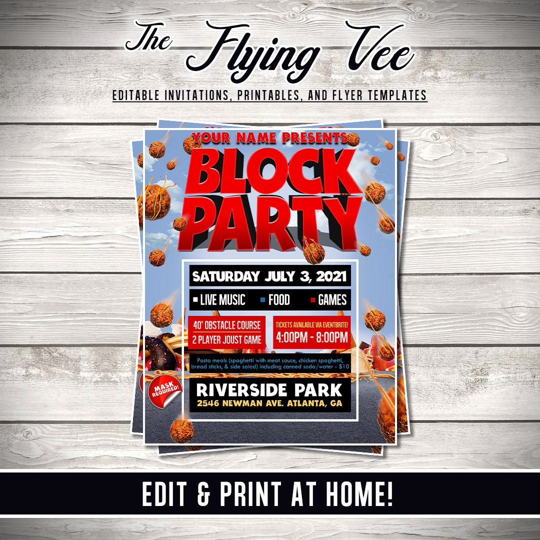 Editable Block Party Flyer, Block Party Flyer Design, Birthday Block