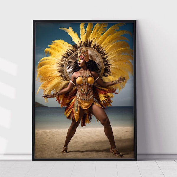 Caribbean Poster, Black Female, Caribbean Carnivale, Carinval Costume Poster, Afro Caribbean Decor, Gift for Caribbean Home, Wall Art