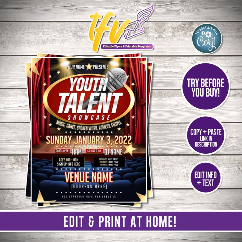 Instant Download Youth Talent Show Printable Invite Template Talent ...