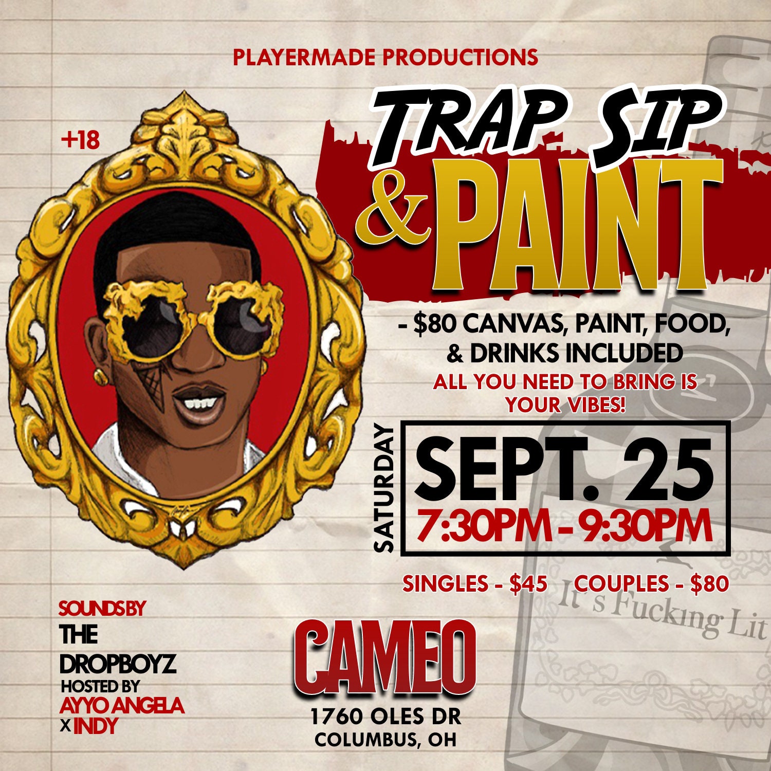 EDITABLE Trap Sip and Paint Flyer Instant Download Printable Social