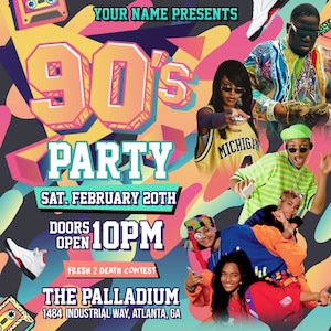 Digital Invitation - 90s Party Flyer, 90s Party Invite, 90s Theme Club Flyer, Editable Birthday Invite, Aaliyah, Notorious BIG, Fresh Prince