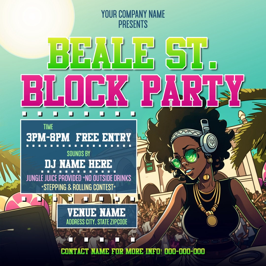 Customizable Flyer, Block Party, Day Party, School Event, Summer Theme, Anime, Hip Hop Party