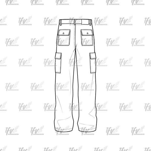 Work Pants Back, Cargo Pants Mockup, Apparel Mockup, Vector Illustration, Technical Drawing, Tech Pack, Used For Procreate, Fashion Mockup