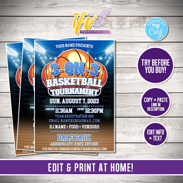 3 on 3 Basketball Tournament Flyer, Basketball Game Invitation, 3-on-3 ...