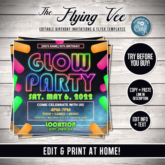 Glow in the Dark Party Flyer, Print Templates