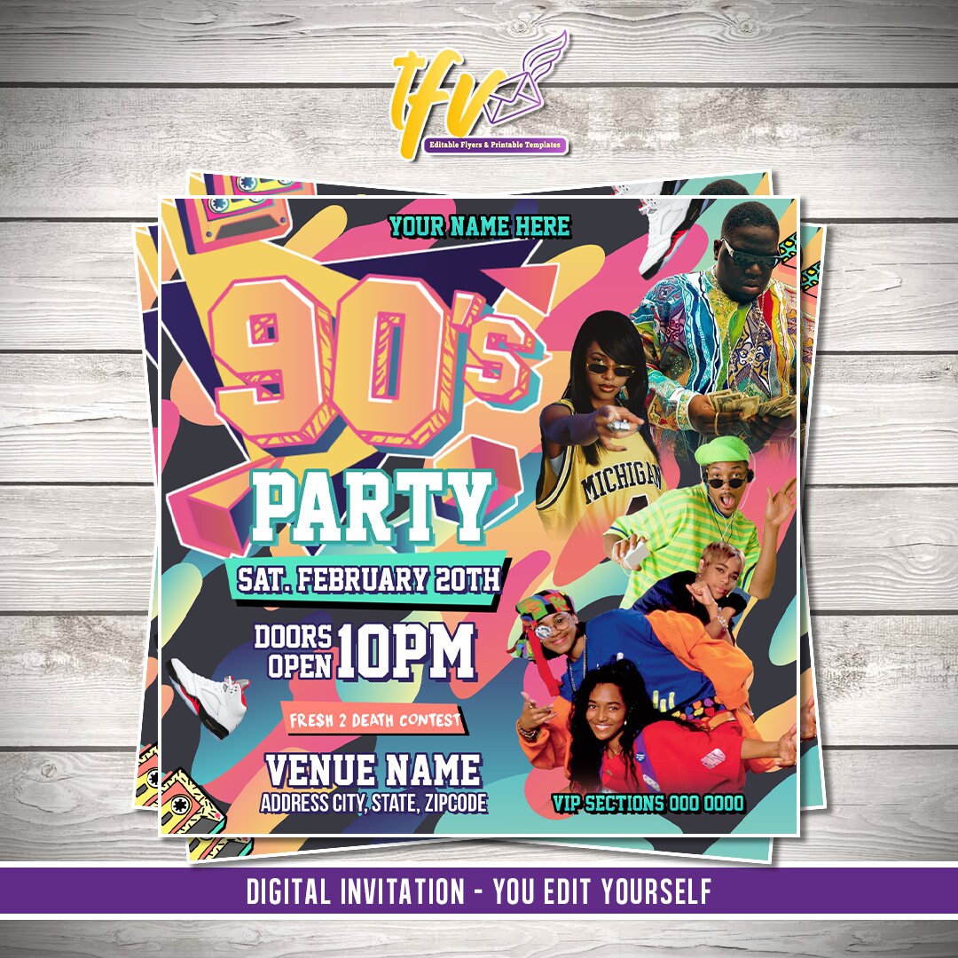 Early 90s Party Invitation 90s Vs 2000s Party Invite Template Hip Hop R
