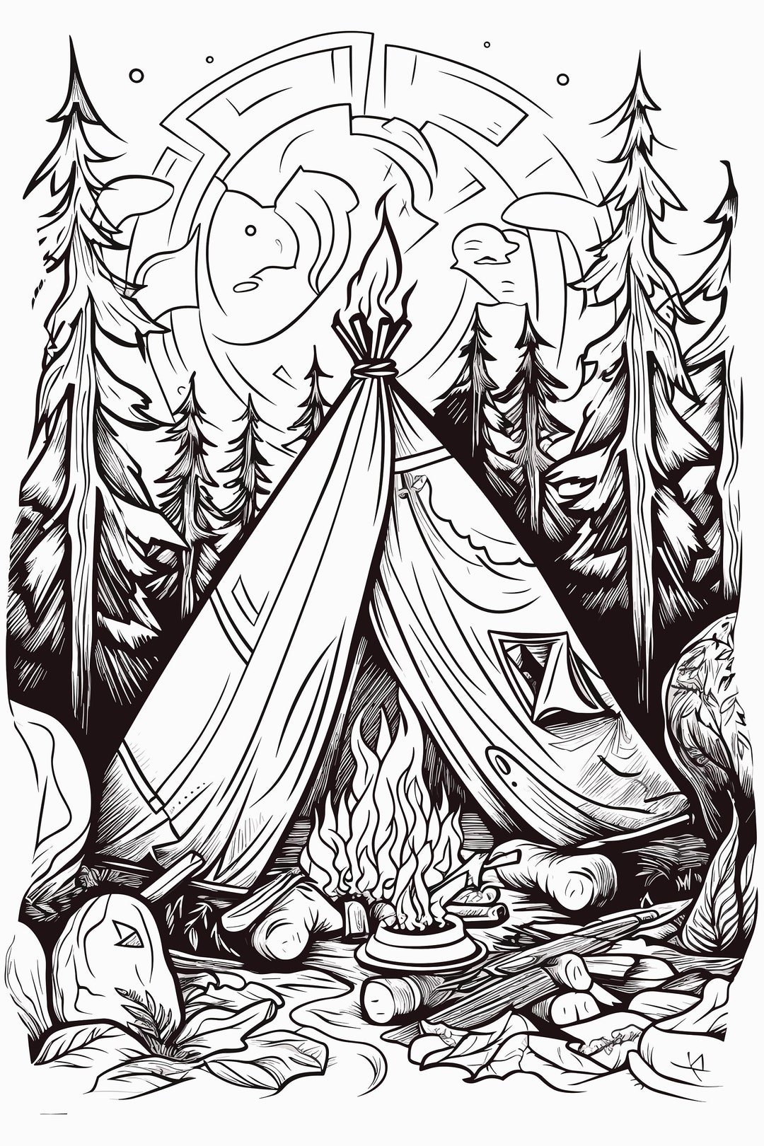 Camping Coloring Page, Camp, Coloring Book Page, Adult Coloring Book ...