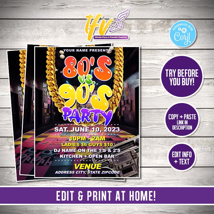 80s Vs 90s Party Invitation, Retro Party Invitation, Birthday Flyer