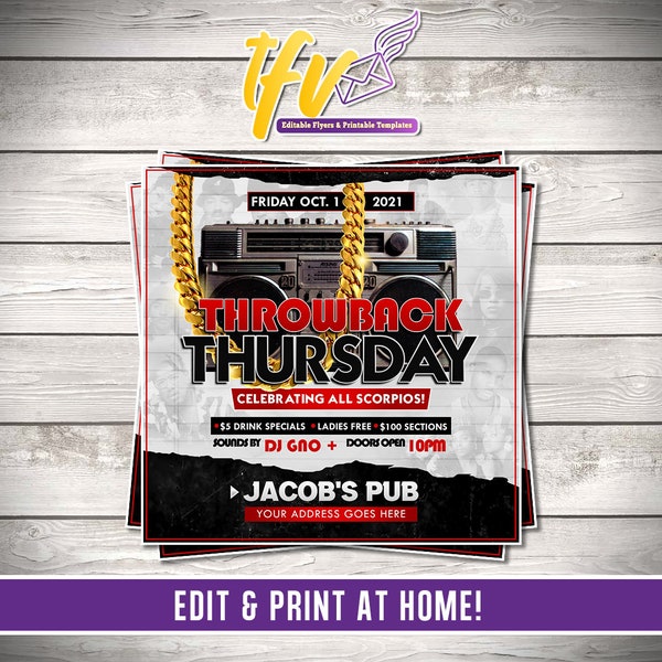 Digital Invitation - Throwback Thursday Flyer, 90’s Hip Hop Party, Club Flyer, Vintage House Party, Printable Birthday Invitation Hip Hop