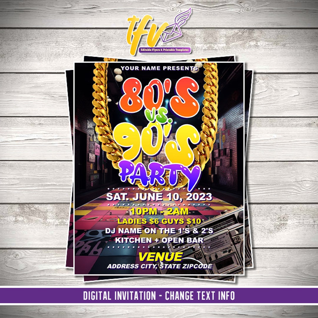 80s Vs 90s Party Invitation, Retro Party Invitation, Birthday Flyer