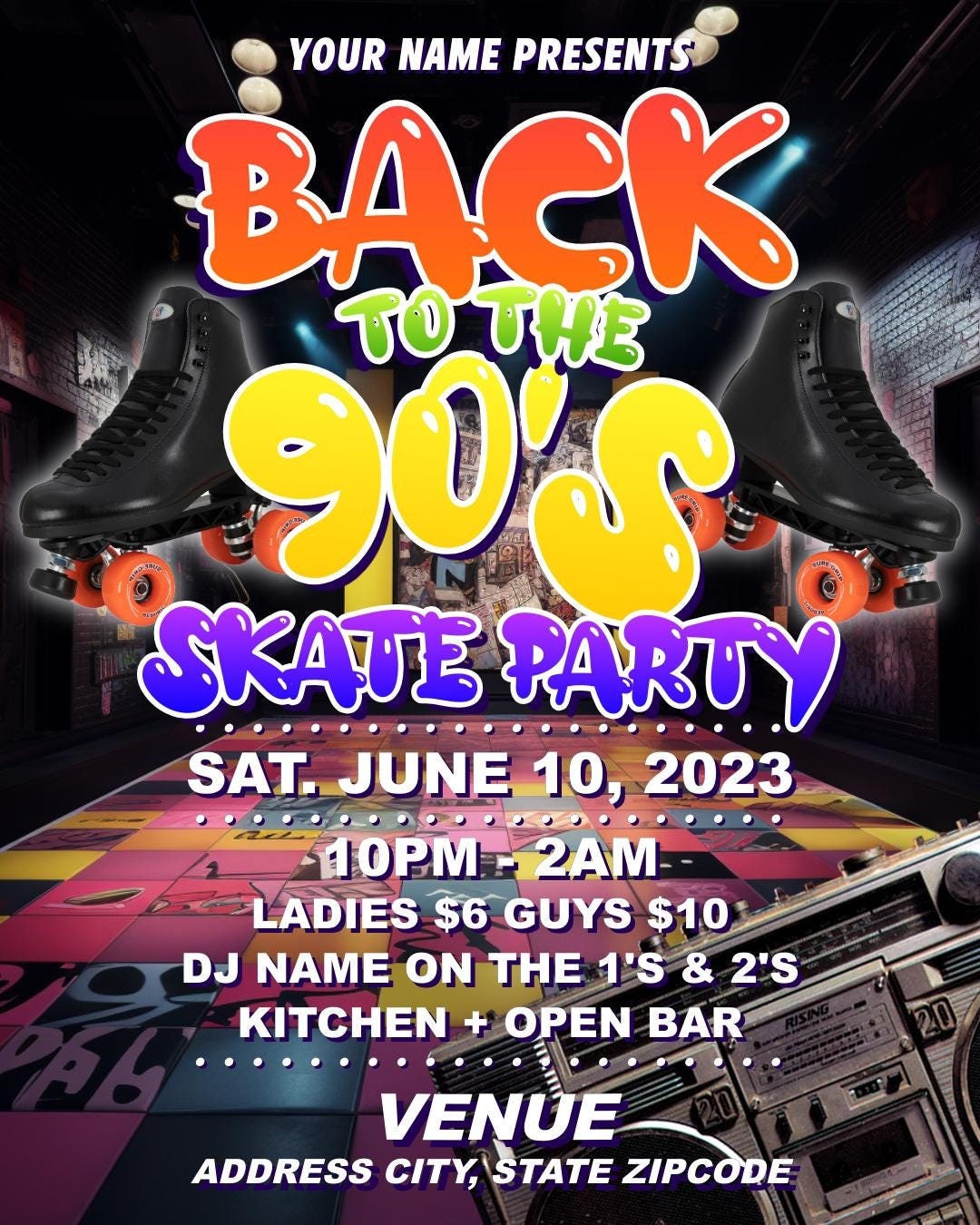 90s Skate Party Invitation, Retro Party, Back to the 90s Party ...
