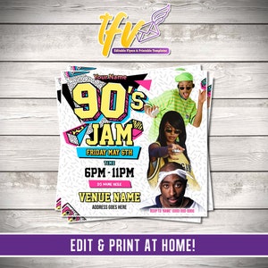 Editable 90's Party Invitation, 90s Fresh Prince Invitation, Club Flyer Template, 90's Theme Digital Invite, 90s Party Invitation, Printable