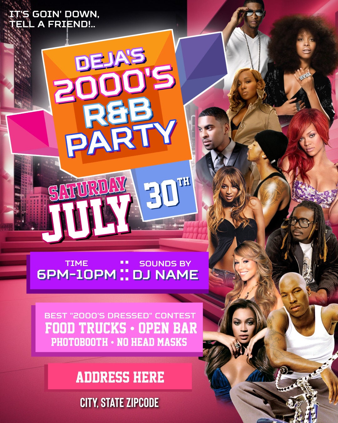 Customizable Retro Party Flyer Template, 2000s R&B Party Invitation Customizable Retro Party Flyer Template, 2000s R&B Party Invitation