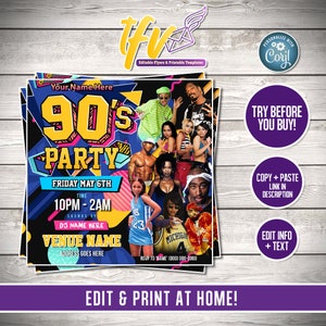 Early 90s Party | 90s Party Invitation | Editable Template | Hip Hop R&B | templates | 80s 90s Birthday | Edit for corjl | Digital evite