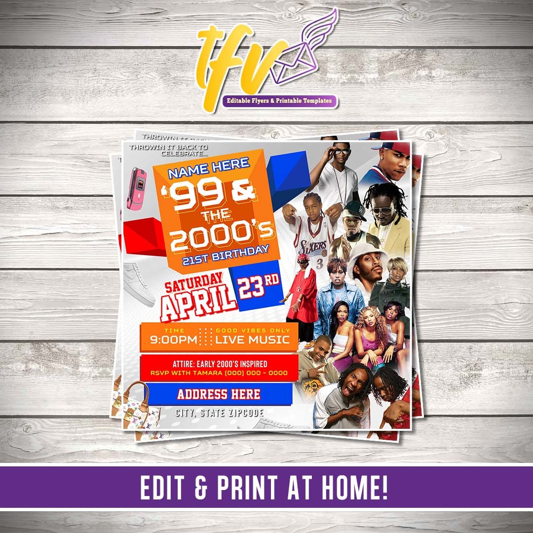 Digital Invitation 99s and the 2000s Party 106 Park Theme 12 Music Artists White Gray Background