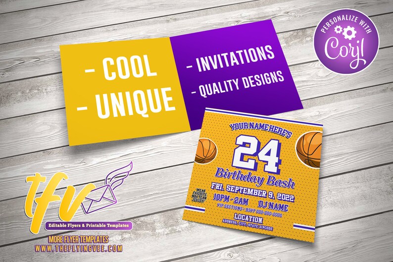 Digital Invitation Los Angeles Laker Theme Birthday Etsy