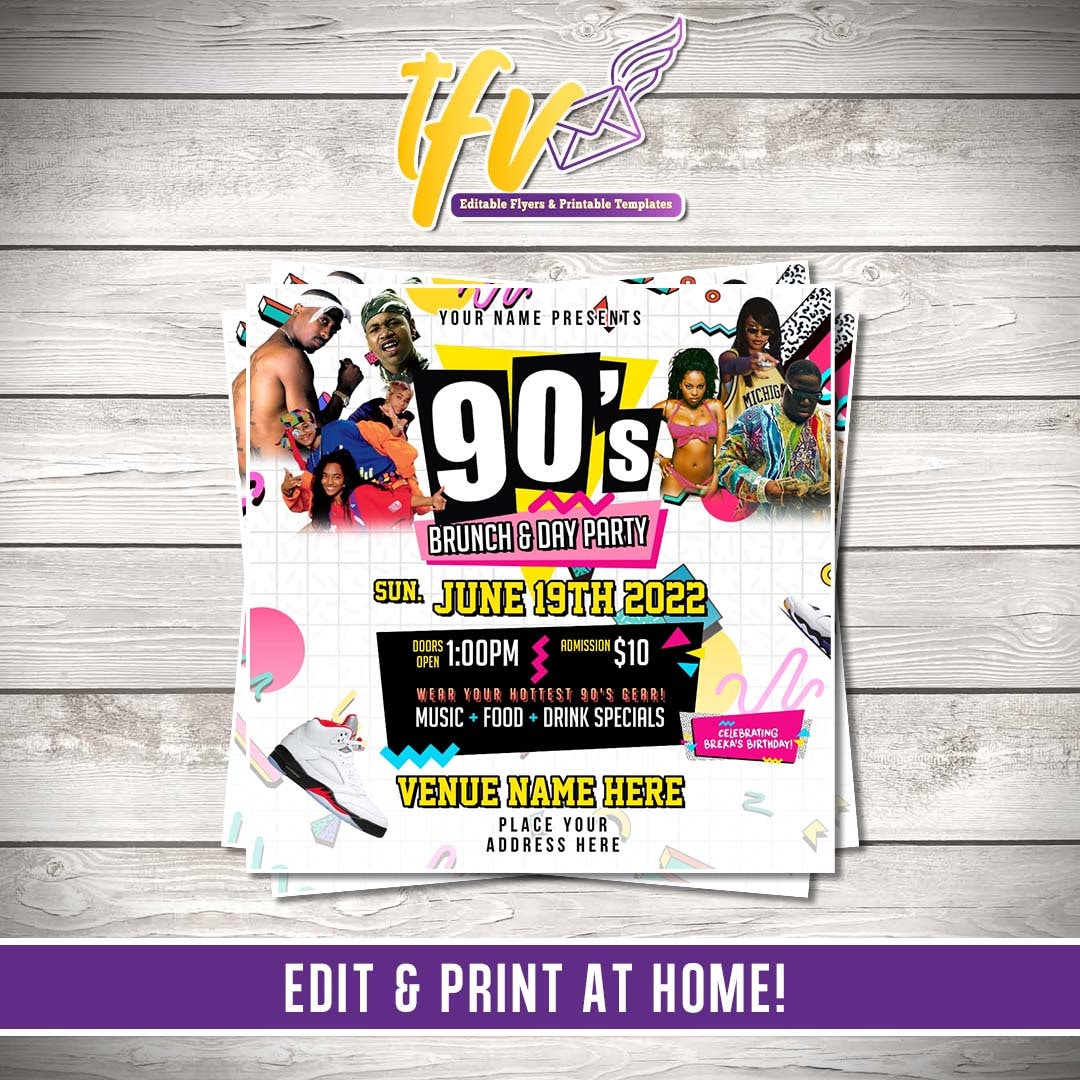 90s Party Birthday Invite 90s Invitation 90s House Party Theme Template Editable Digital File Hip Hop Birthday Throwback