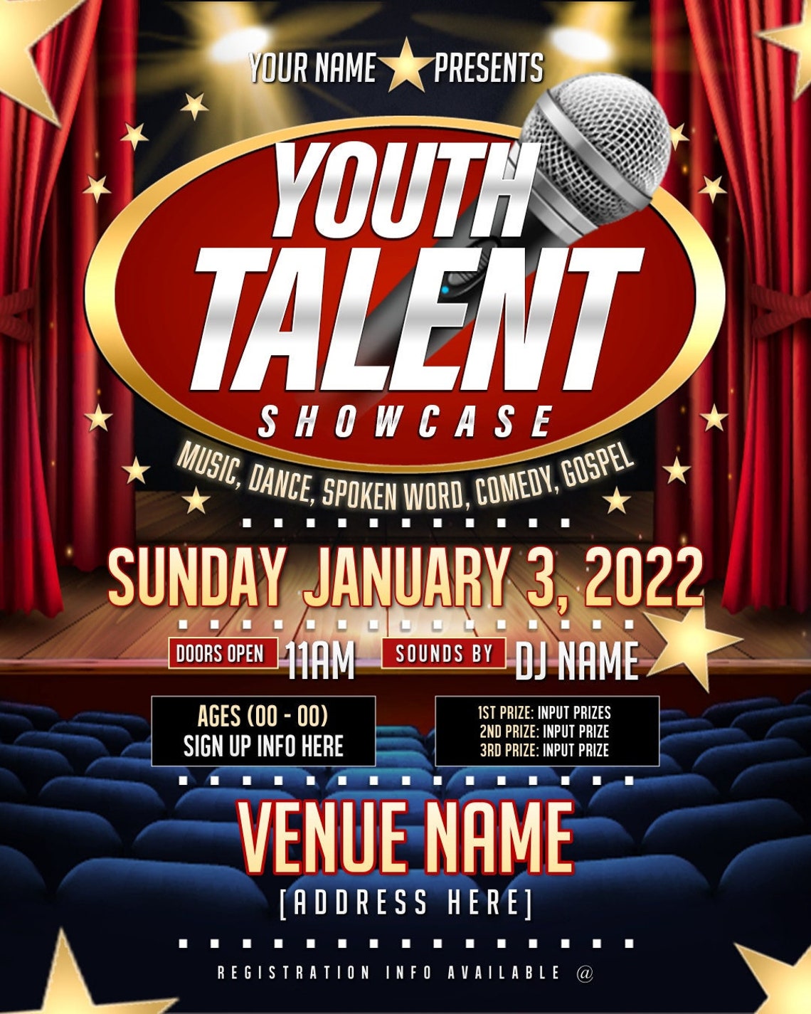 Instant Download Youth Talent Show Printable Invite Template Talent ...