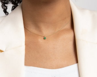 Emerald Solitaire Necklace Set Emerald Necklace and Earrings May Birthstone Gift Bridesmaid Necklace Set | LS00001E