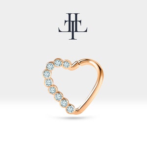Cartilage Heart Shaped Clicker,Round Diamond Heart,14K Solid Gold,Left-Right Option,16G(1.2mm),Bridesmaid Gift,Symbol of Love| LC00017D