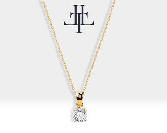 Solitaire Diamond Necklace in 14k Yellow-White-Rose Solid Gold Delicate Diamond Pendants | LN00001D