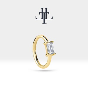 Cartilage Hoop Earrings,Prong Setting Baguette Shaped Diamond Earring,14K Yellow White Rose Solid Gold,Earlobe Earring,16G(1.2mm),LE00002D