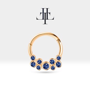 Cartilage Hoop Sapphire Design Clicker Piercing,Single Earring,14K Yellow-White-Rose Solid Gold,16G(1.2mm),10-12 mm Outer, LC00001S