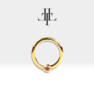 Cartilage Hoop Solitaire Brown Diamond Piercing in 14K White Yellow Rose Solid Gold, Minimalist Piercing 16G(1.2mm), 10mm Outer| LC00033BD