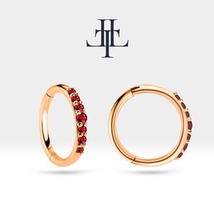 Hoop Clicker Piercing in 14K Solid Gold with Ruby 16G Cartilage Piercing 12mm Outer | LC00044R