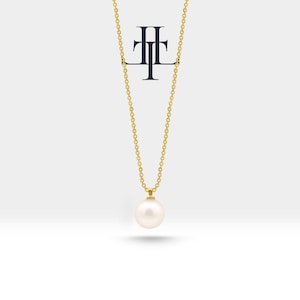14K Solid Gold Solitaire Pearl Necklace: Dainty Bridal Jewelry  | LN00003P